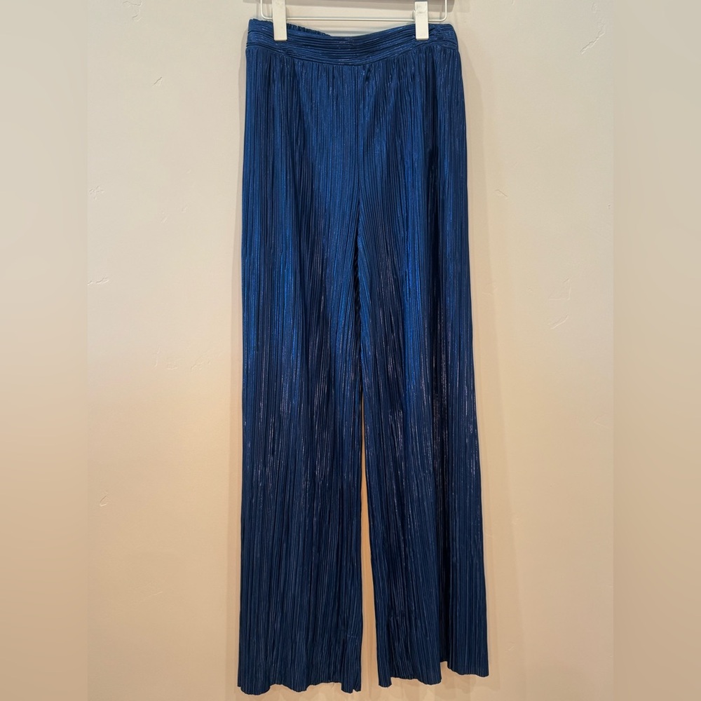 Sabina Musayev Sheer Navy Blue Wide Leg Dress Pants